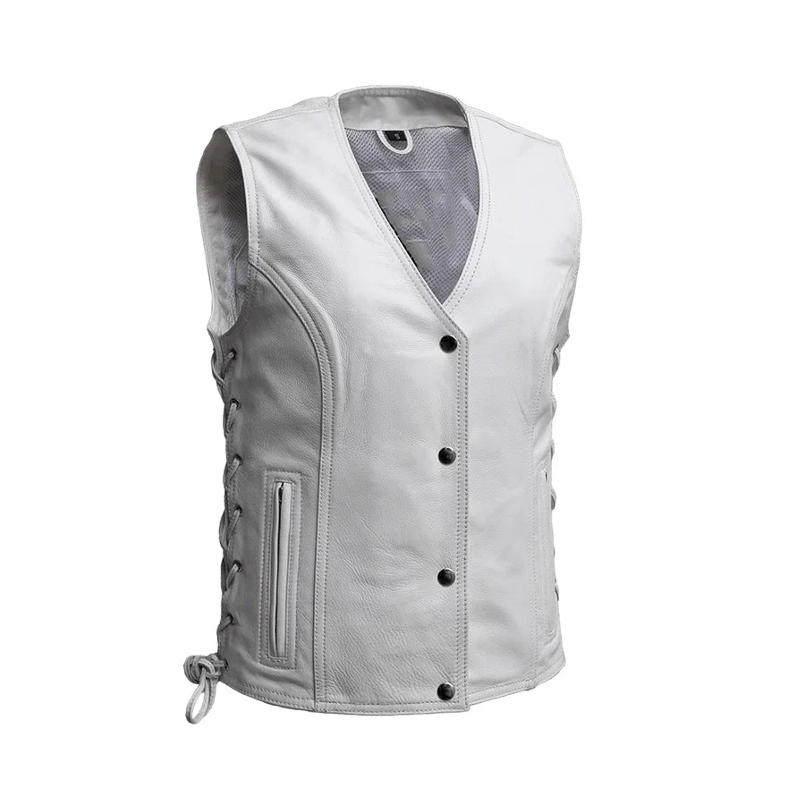 Fierce Fuel Women's Motorcycle Leather Vest - White