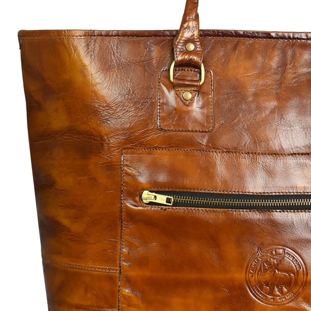 Fifth Avenue Leather Tote Bag Cognac