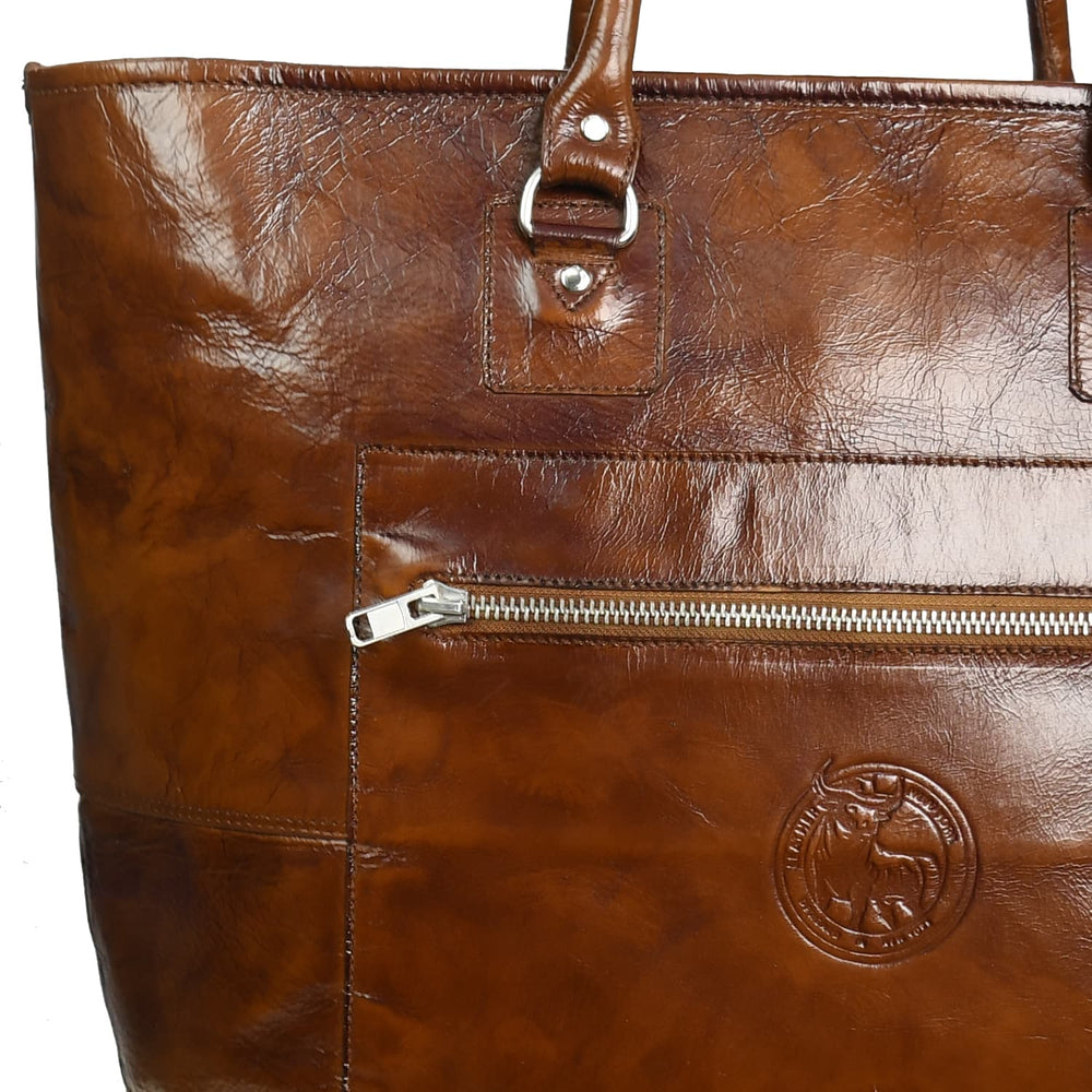Fifth Avenue Leather Tote Bag Cognac
