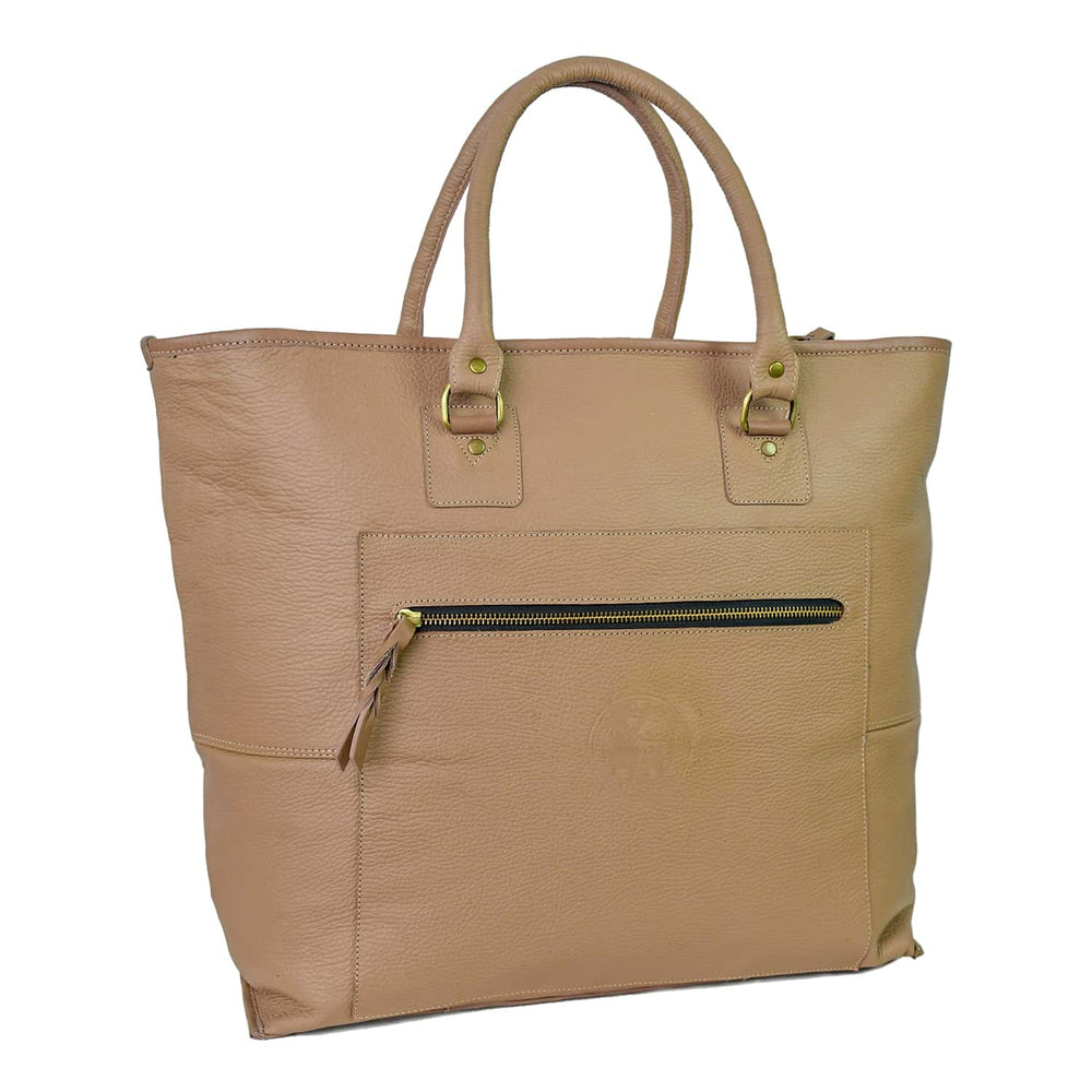Fifth Avenue Leather Tote Bag Light Beige