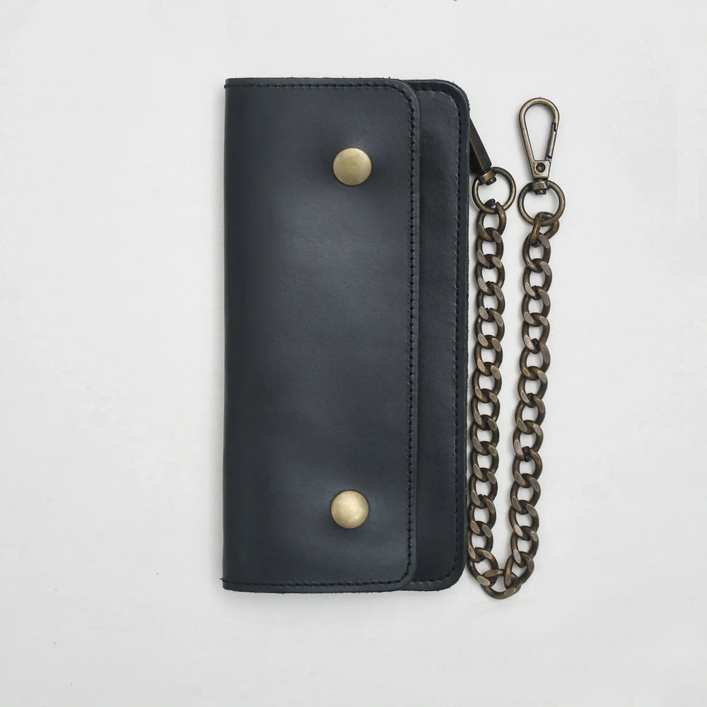 LARGE TRUCKER - Vegetable Tanned Leather Wallet Onyx Black