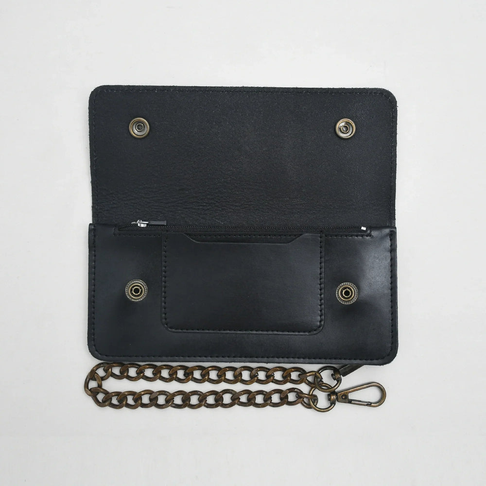 LARGE TRUCKER - Vegetable Tanned Leather Wallet Onyx Black