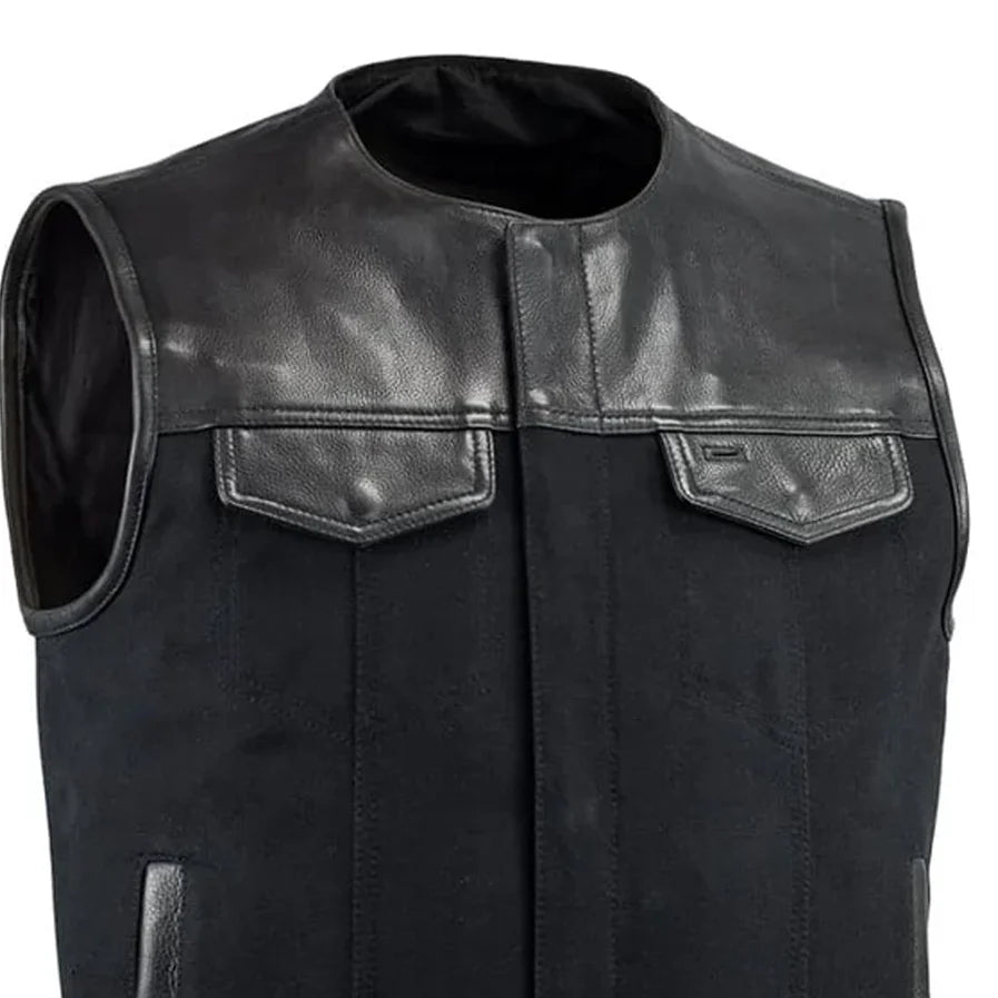 49/51 - No Collar Men's Leather/Canvas Motorcycle Vest