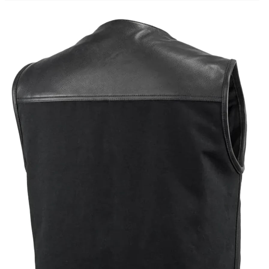 49/51 - No Collar Men's Leather/Canvas Motorcycle Vest