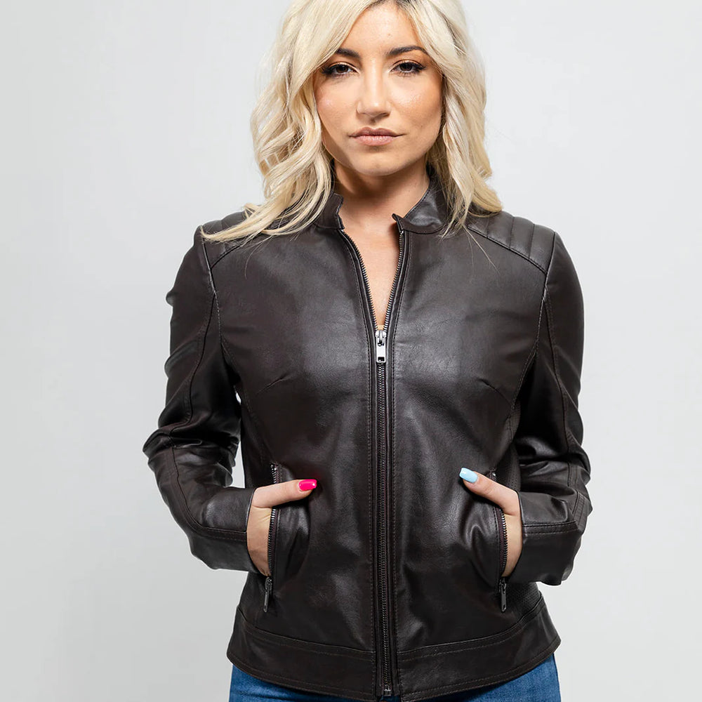 PureEdge Women's Vegan Faux Leather/Perforated Jacket