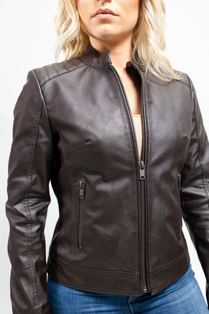 PureEdge Women's Vegan Faux Leather/Perforated Jacket