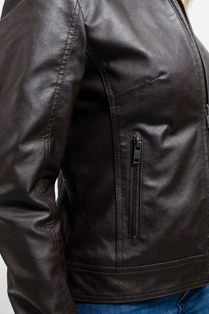 PureEdge Women's Vegan Faux Leather/Perforated Jacket
