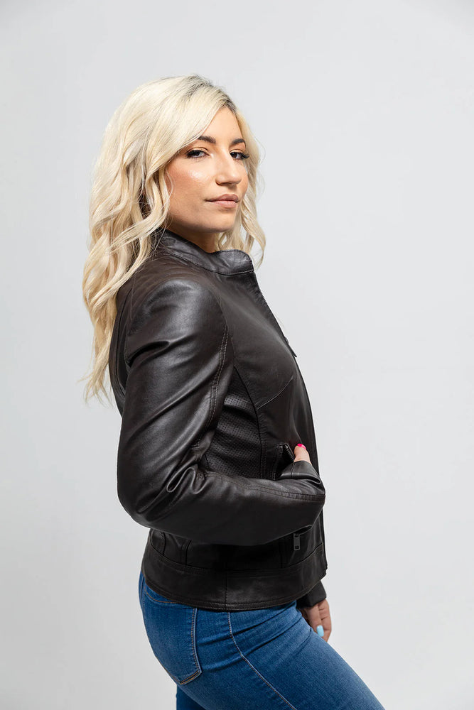 PureEdge Women's Vegan Faux Leather/Perforated Jacket