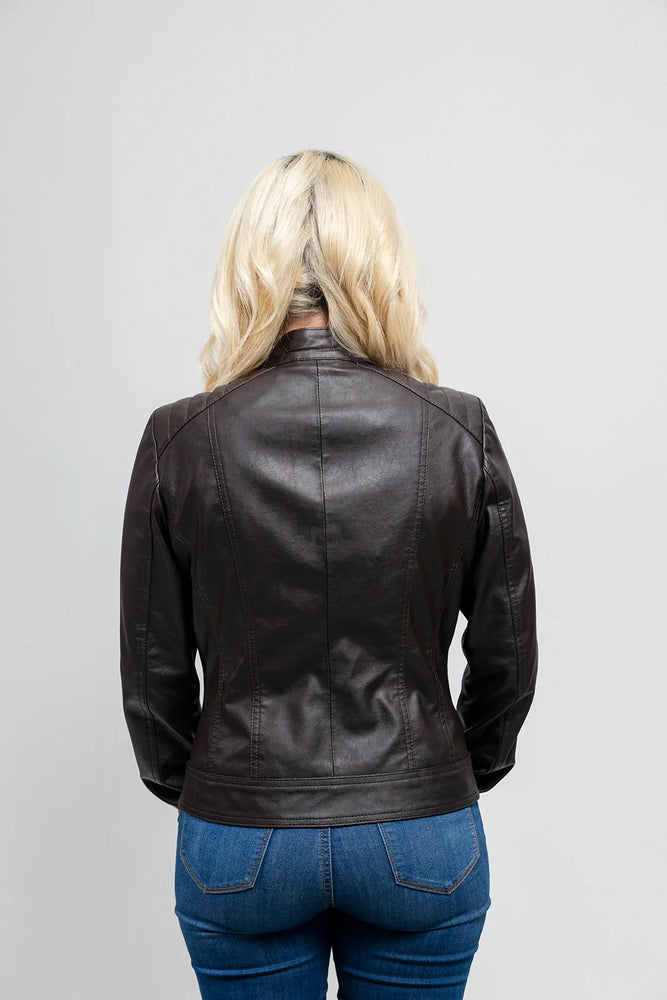 PureEdge Women's Vegan Faux Leather/Perforated Jacket