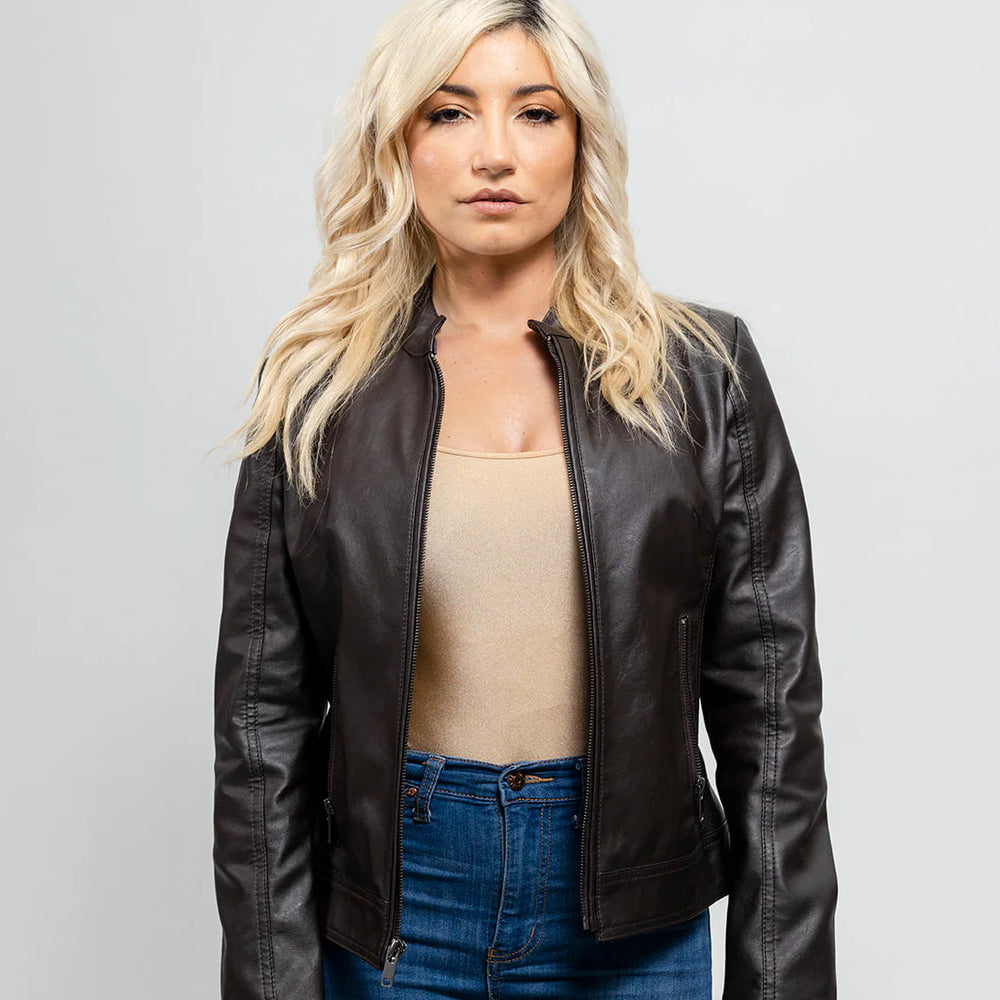 PureEdge Women's Vegan Faux Leather/Perforated Jacket