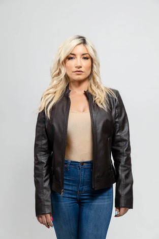 PureEdge Women's Vegan Faux Leather/Perforated Jacket