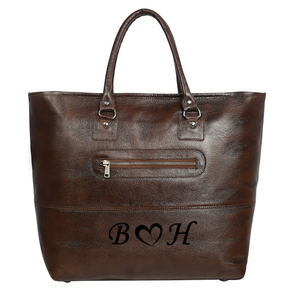 Fifth Avenue Leather Tote Bag Dark Brown