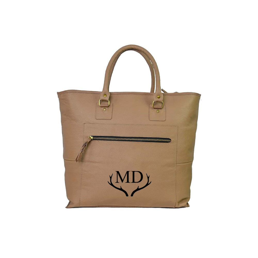 Fifth Avenue Leather Tote Bag Light Beige