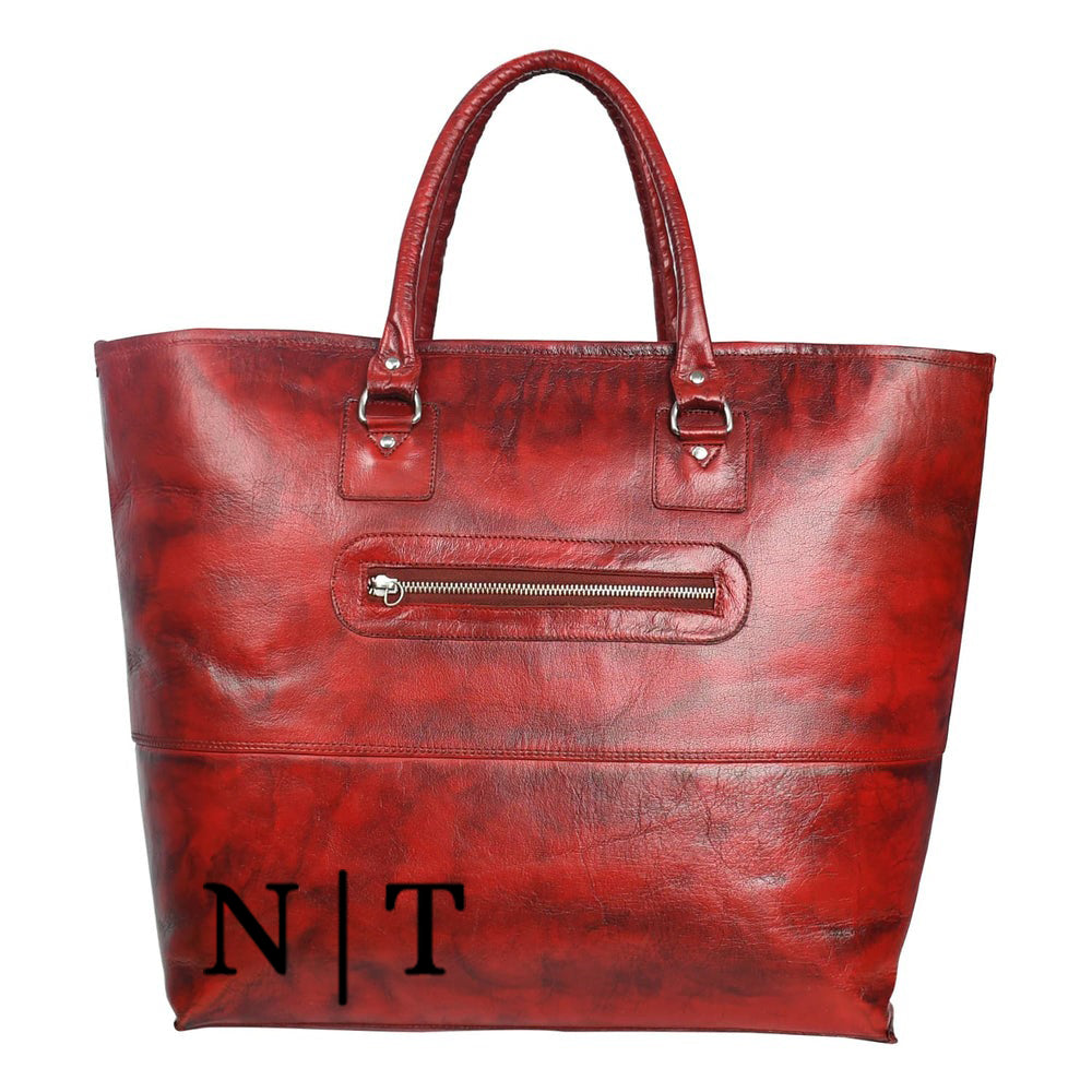 Fifth Avenue Leather Tote Bag Oxblood Red