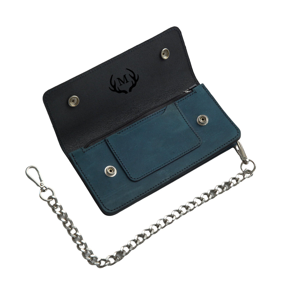 LARGE TRUCKER - Vegetable Tanned Leather Wallet Royal Blue
