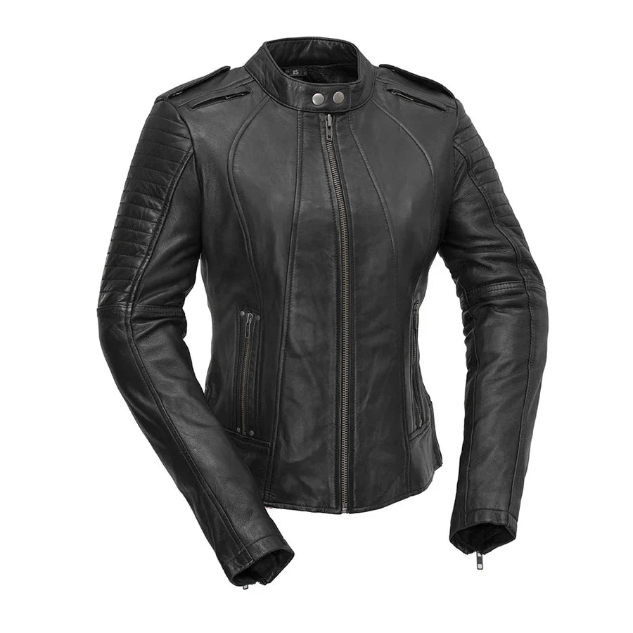 Onyx Feather Women's Motorcycle Leather Jacket