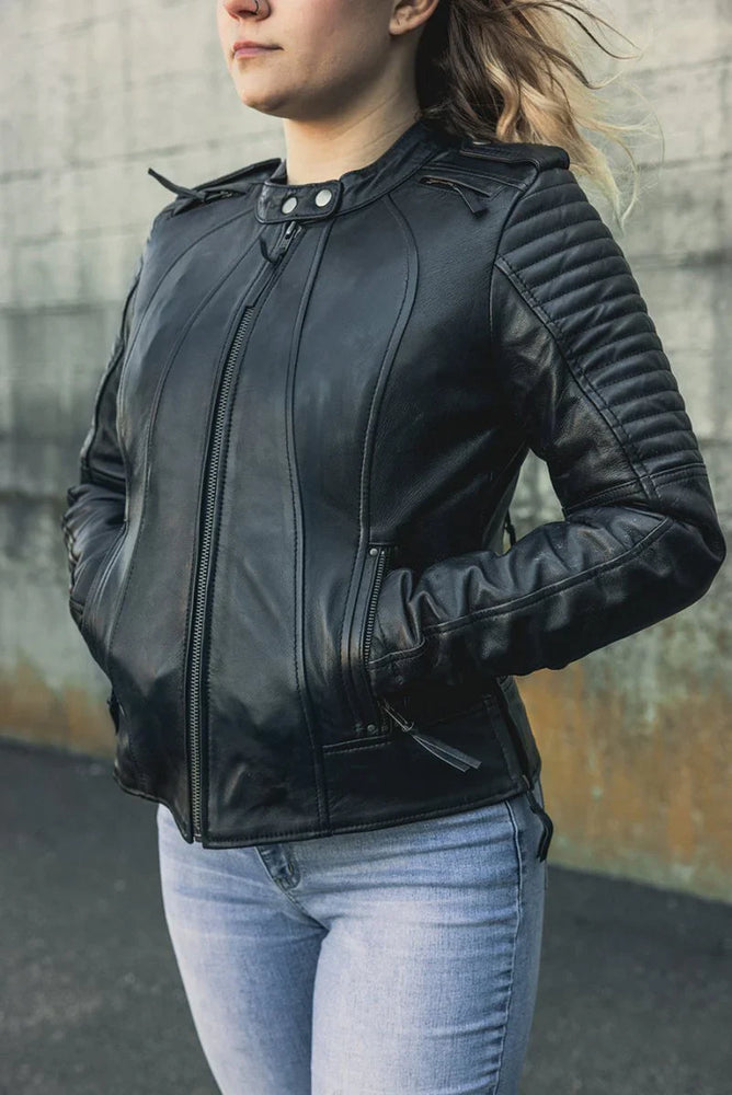 Onyx Feather Women's Motorcycle Leather Jacket