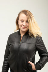 Ivory Impact Womens Fashion Leather Bomber Jacket