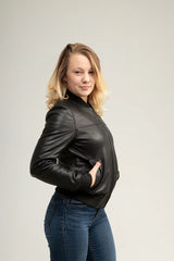 Ivory Impact Womens Fashion Leather Bomber Jacket