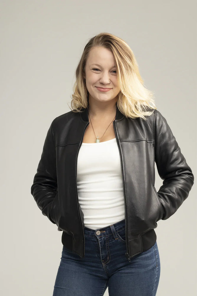 Ivory Impact Womens Fashion Leather Bomber Jacket