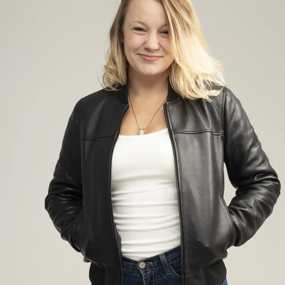 Ivory Impact Womens Fashion Leather Bomber Jacket