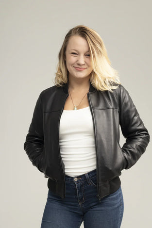 Ivory Impact Womens Fashion Leather Bomber Jacket