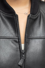 Ivory Impact Womens Fashion Leather Bomber Jacket