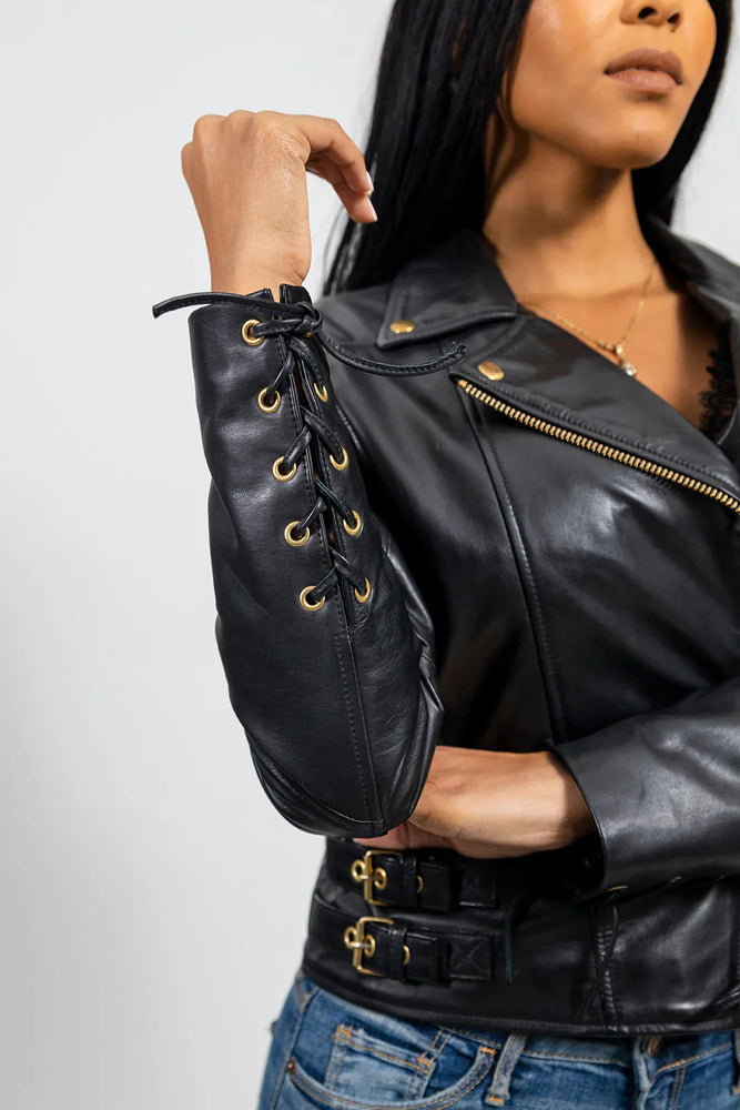 EchoEdge Womens Moto Style Leather Jacket