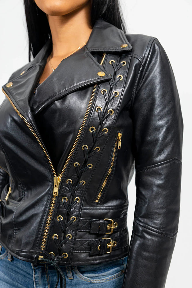 EchoEdge Womens Moto Style Leather Jacket