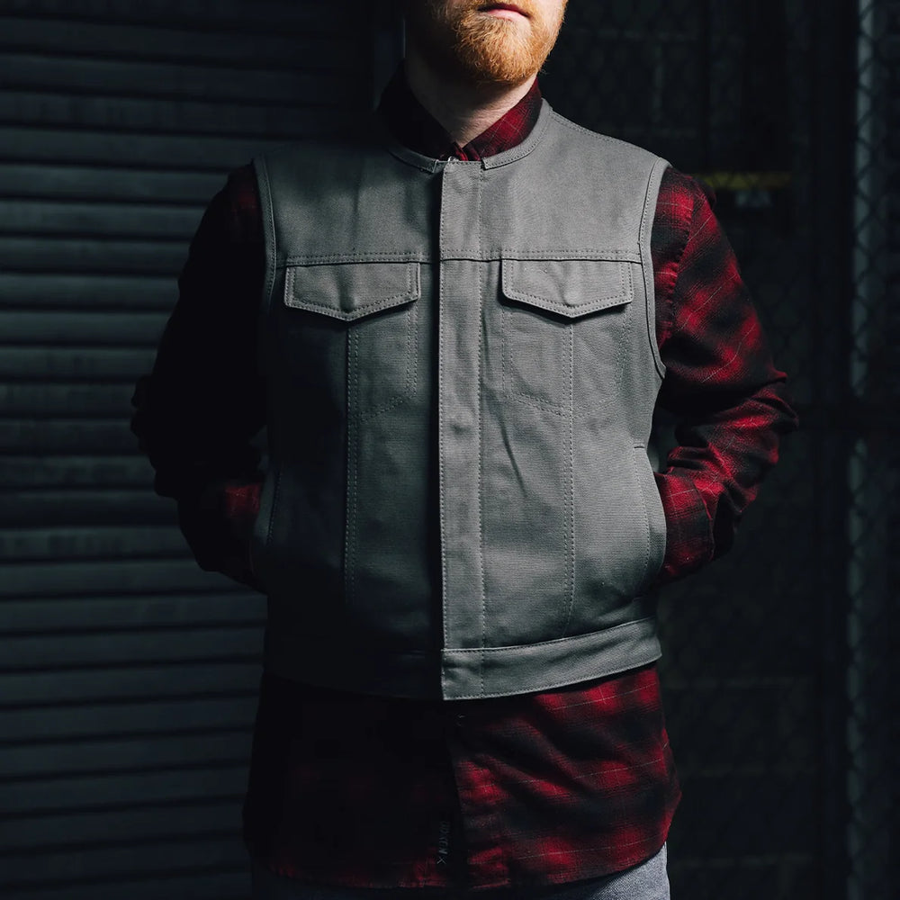 Lowside Men's Motorcycle Canvas Vest (Grey)