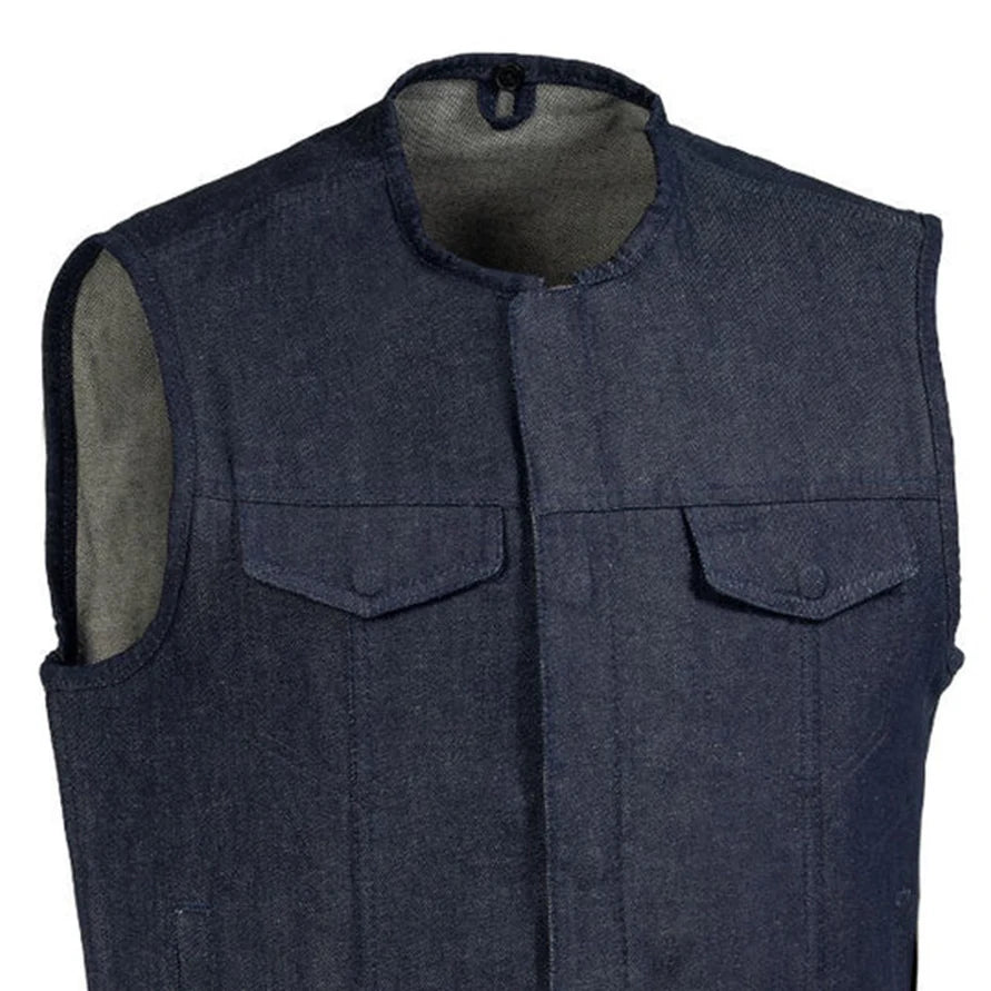 Haywood Men's Motorcycle Denim Vest - Blue
