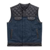 Hunt Club Motorcycle Leather Canvas Vest Blue