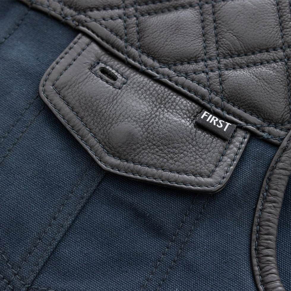 Hunt Club Motorcycle Leather Canvas Vest Blue