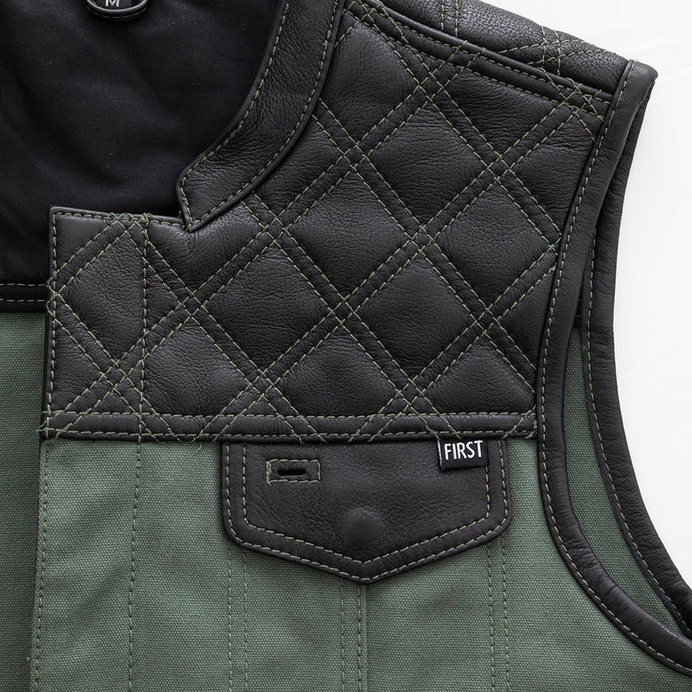 Hunt Club Motorcycle Leather Canvas Vest Green