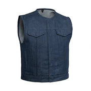 Lowside Men's Motorcycle Denim Vest (Blue)
