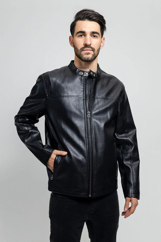 NYX Men's Vegan Faux/Perforated Leather Jacket