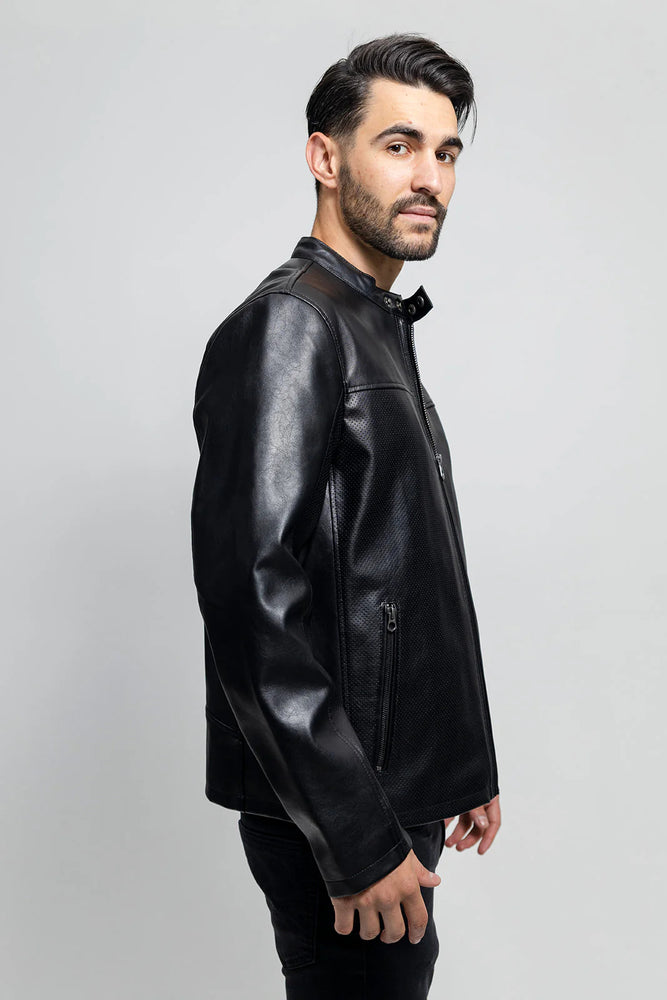 NYX Men's Vegan Faux/Perforated Leather Jacket