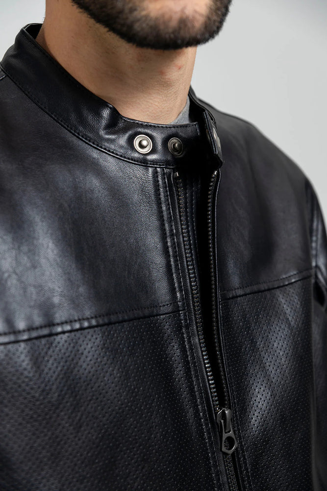 NYX Men's Vegan Faux/Perforated Leather Jacket