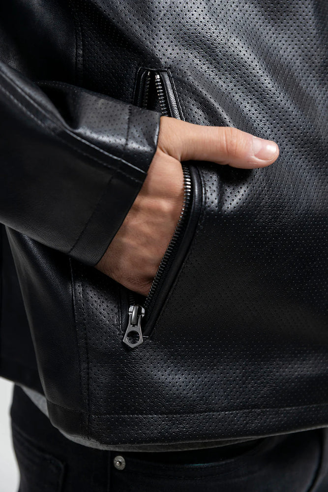 NYX Men's Vegan Faux/Perforated Leather Jacket