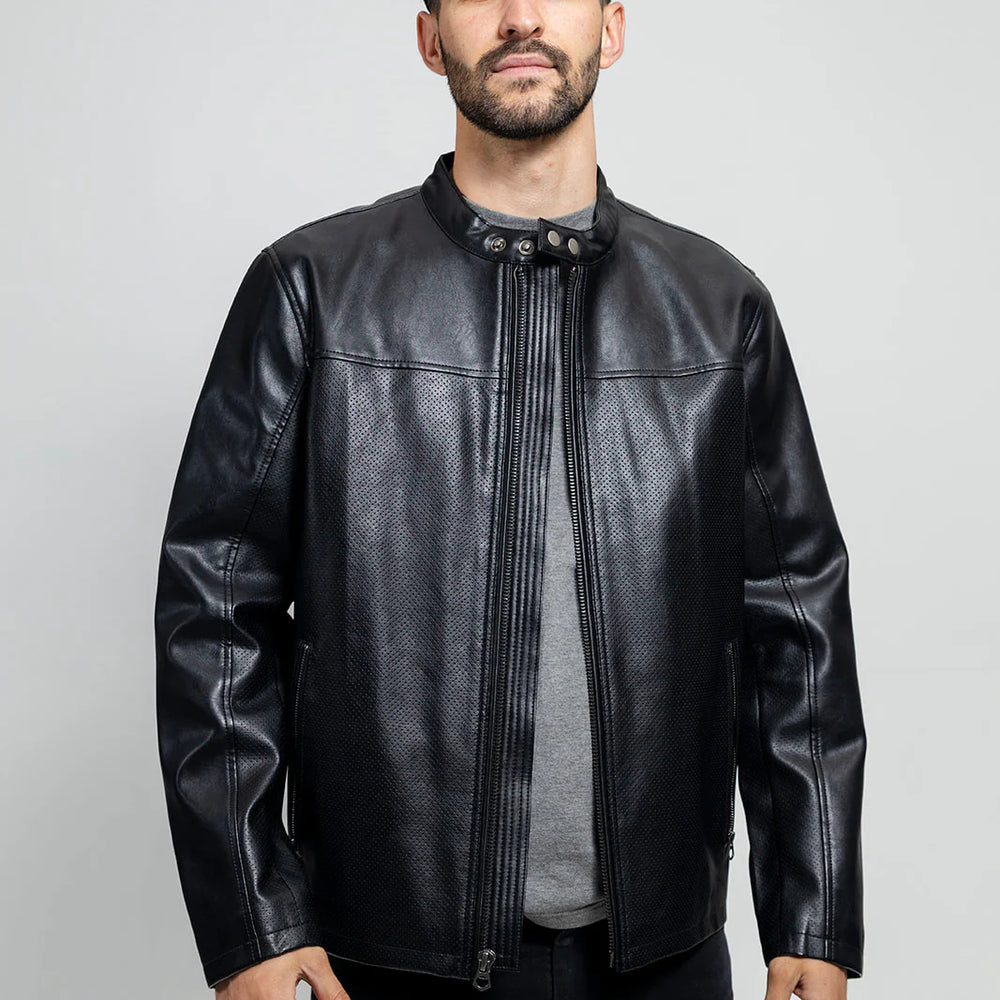 NYX Men's Vegan Faux/Perforated Leather Jacket